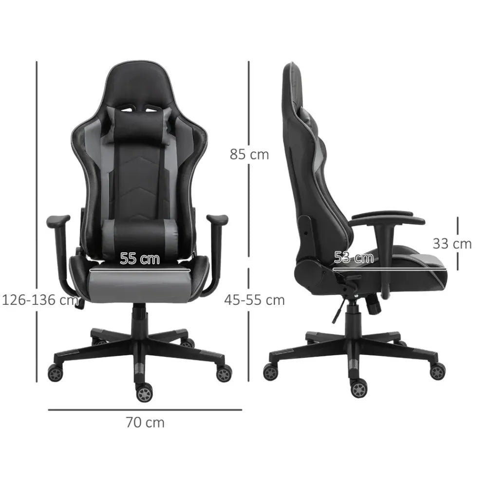 PU Leather Gaming Chair with Adjustable Head Pillow and Lumbar Support, Black - anydaydirect