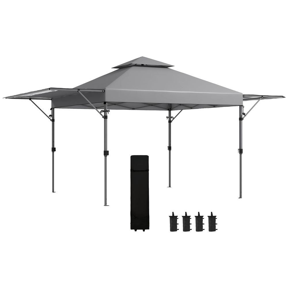 Outsunny 5 x 3(m) Pop Up Gazebo, Instant Shelter with Extend Dual Awning, Grey - anydaydirect