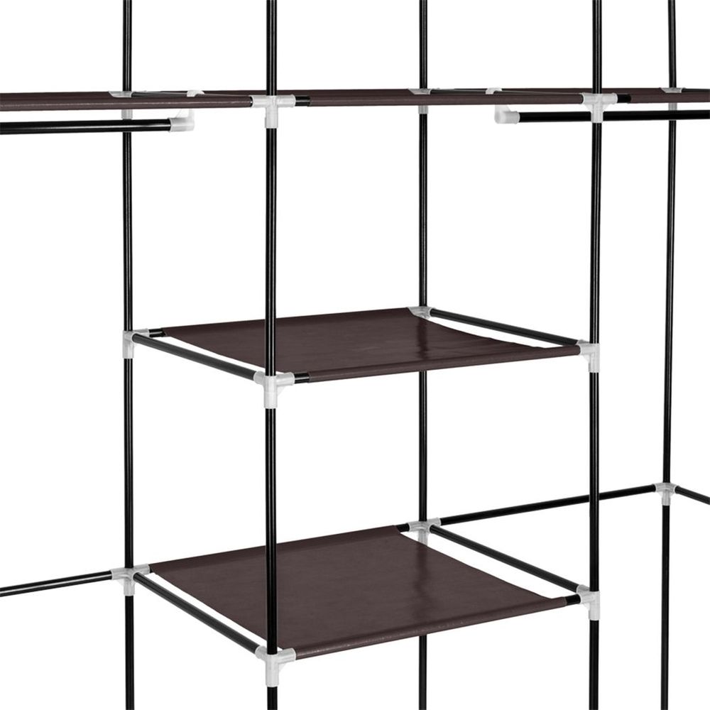 69" Portable Clothes Closet Non-Woven Fabric Wardrobe Double Rod Storage Organizer Dark Brown - anydaydirect