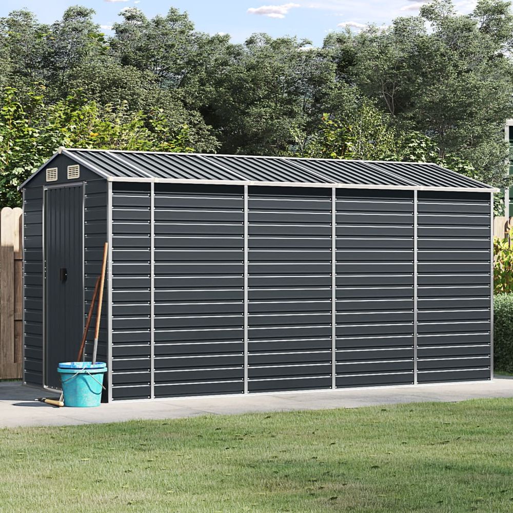 vidaXL Garden Shed Anthracite 191x385x198 cm Galvanised Steel - anydaydirect