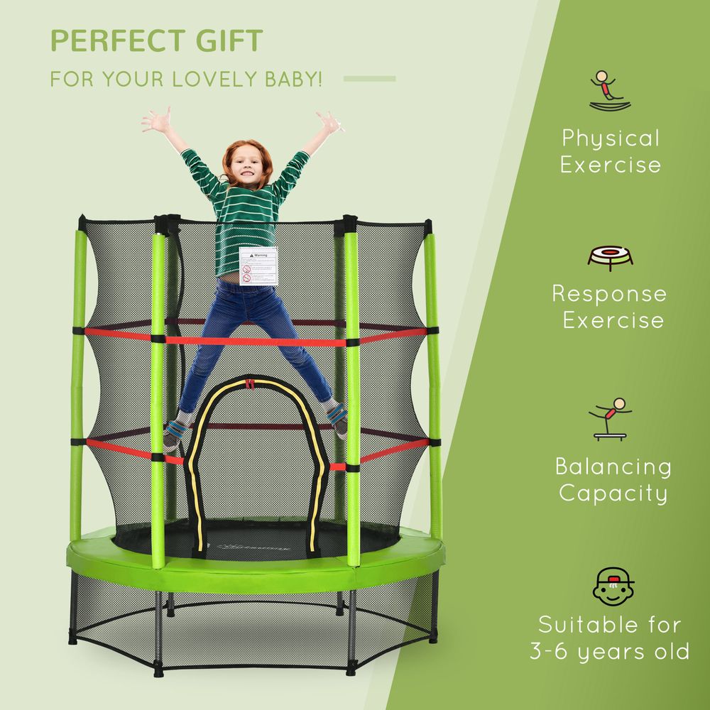 Kids Trampoline Mini Bouncer w/ Enclosure Net Age 3-6 Years Green - anydaydirect