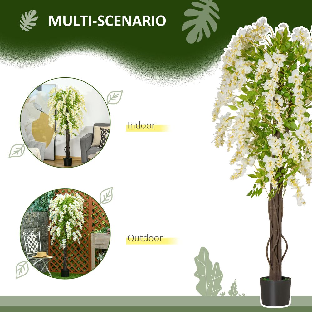 Artificial Realistic White Wisteria Tree Faux Decorative Plant, 160cm HOMCOM - anydaydirect