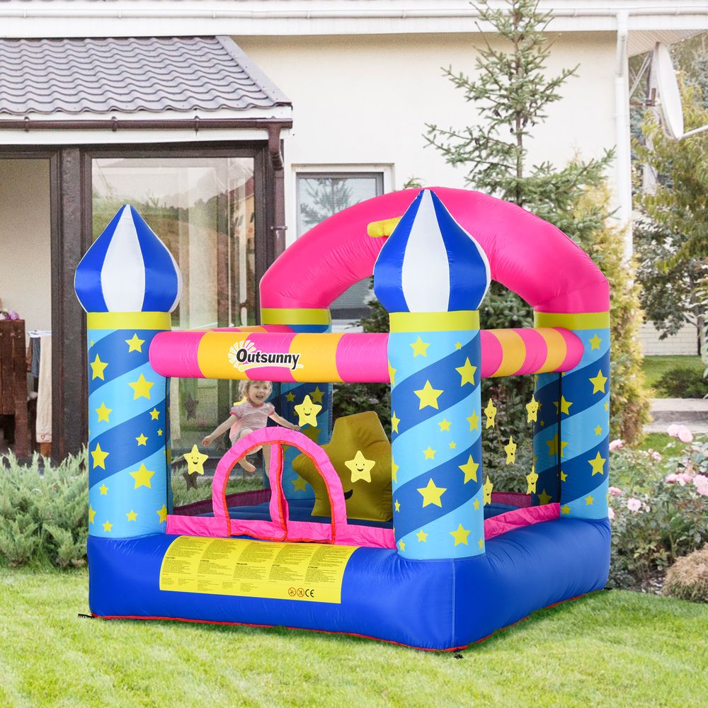Kids Bouncy Castle House Trampoline Basket Blower for Age 3-10  Blue - anydaydirect