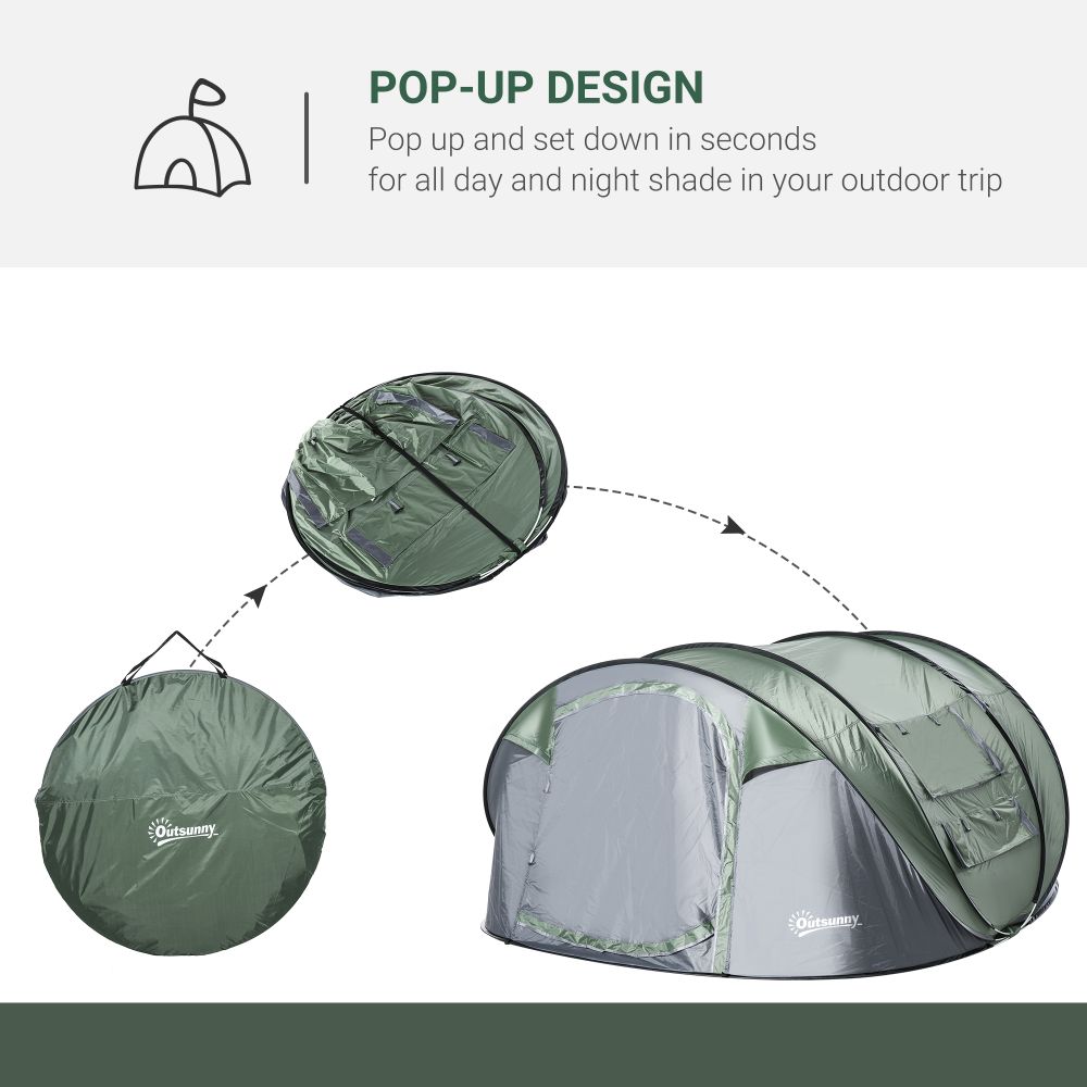 Camping Tent Dome Tent Pop-up Design with 4 Windows for 4-5 Person Outsunny - anydaydirect
