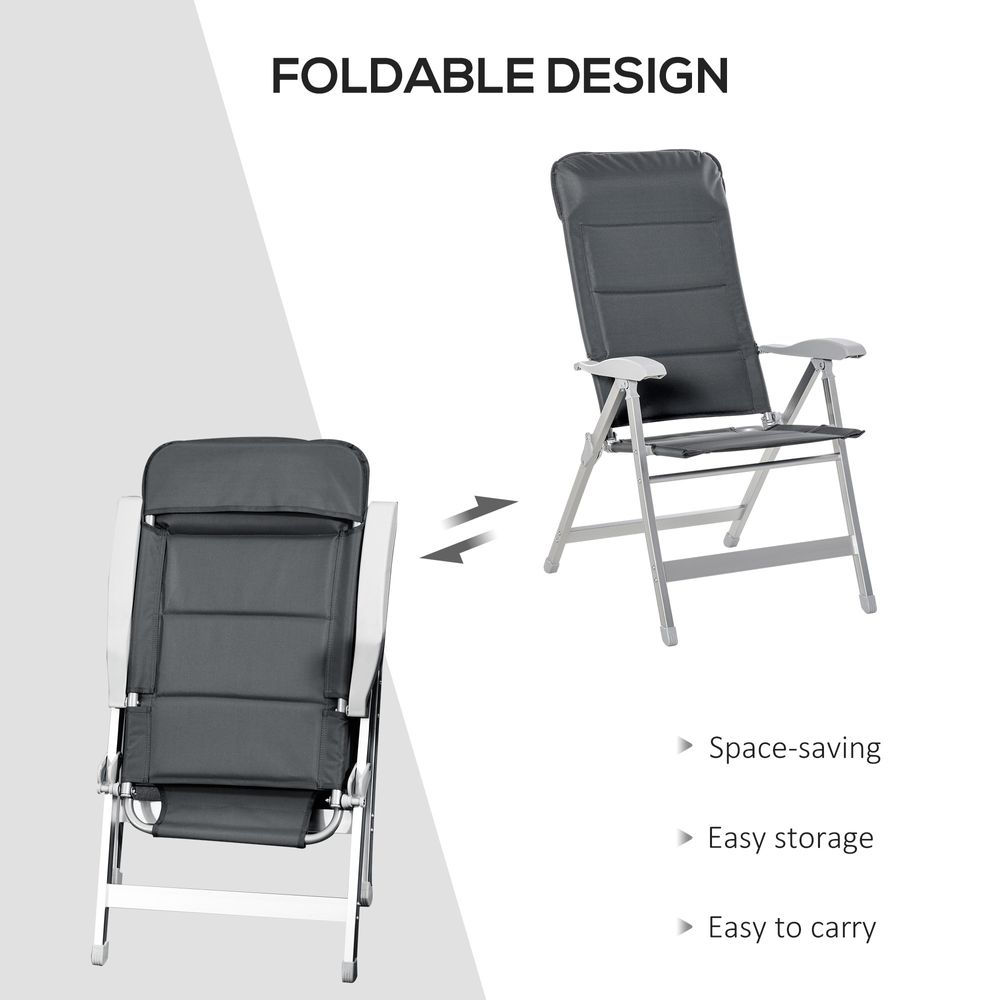 2 Pcs Patio Folding Dining Chair Adjustable Back & Armrest Portable Deck Grey - anydaydirect
