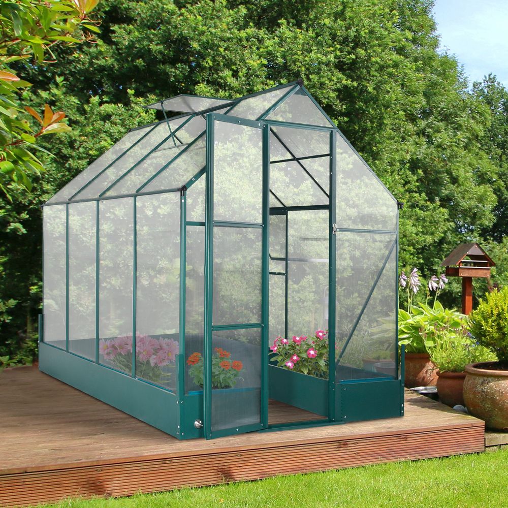 Garden Walk-in Aluminium Greenhouse Polycarbonate with Plant Bed - anydaydirect