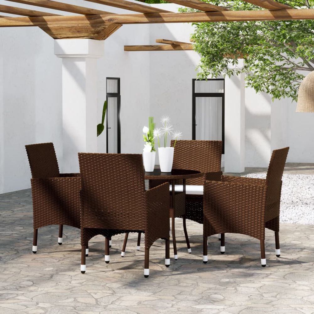 5 Piece Garden Bistro Set Poly Rattan and Tempered Glass Brown - anydaydirect