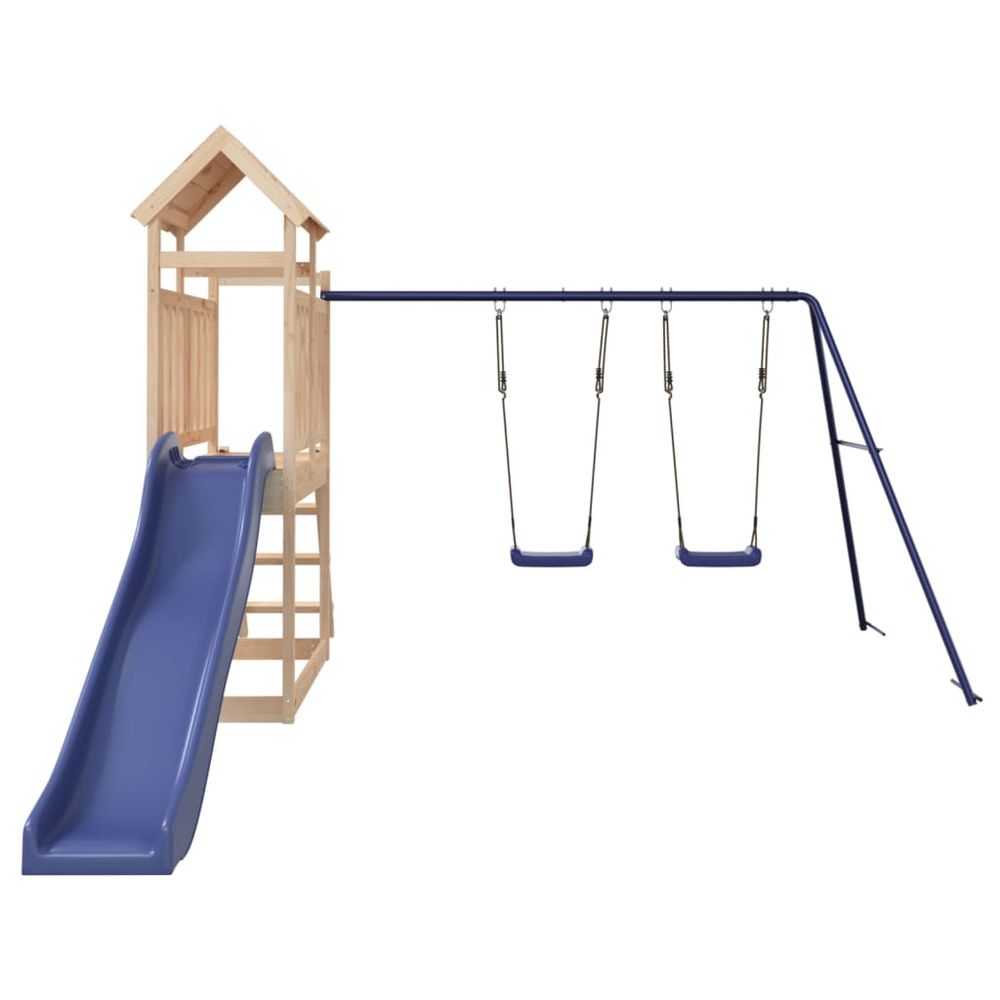 Playhouse with Slide Swings Solid Wood Pine - anydaydirect