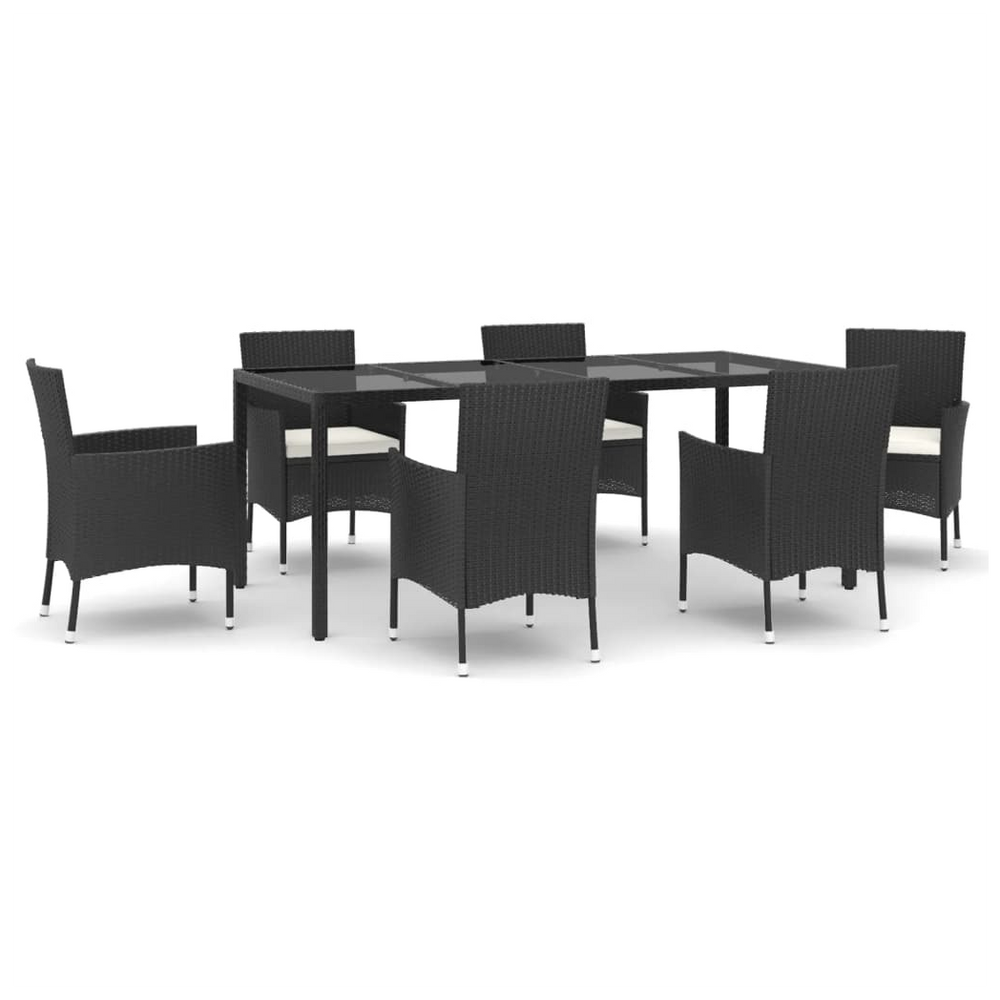 vidaXL 7 Piece Garden Dining Set with Cushions Black Poly Rattan - anydaydirect