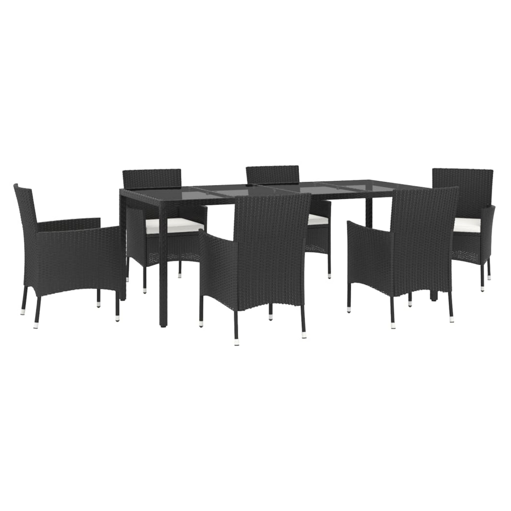 vidaXL 7 Piece Garden Dining Set with Cushions Black Poly Rattan - anydaydirect