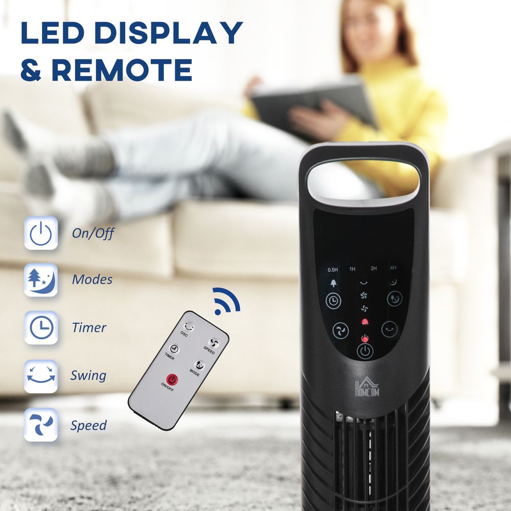 36'' Tower Fan, 3 Speed 3 Mode, Timer, Oscillation Remote Controller, Black - anydaydirect
