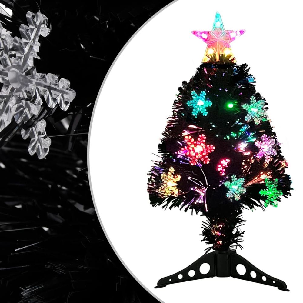 Christmas Tree with LED Snowflakes Black 64 cm Fibre Optic - anydaydirect