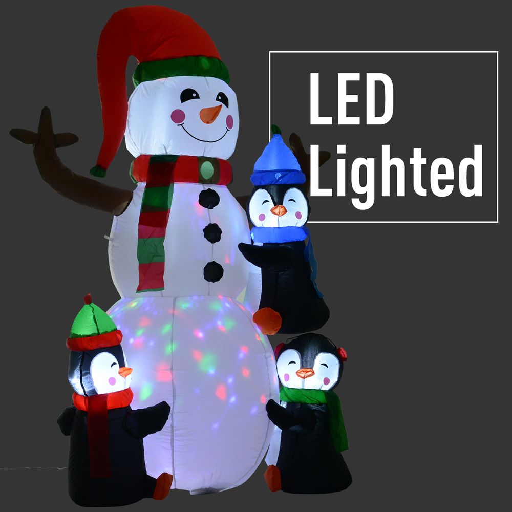 6ft Inflatable Christmas Snowman with Three Penguins LED Outdoor Yard Deco - anydaydirect