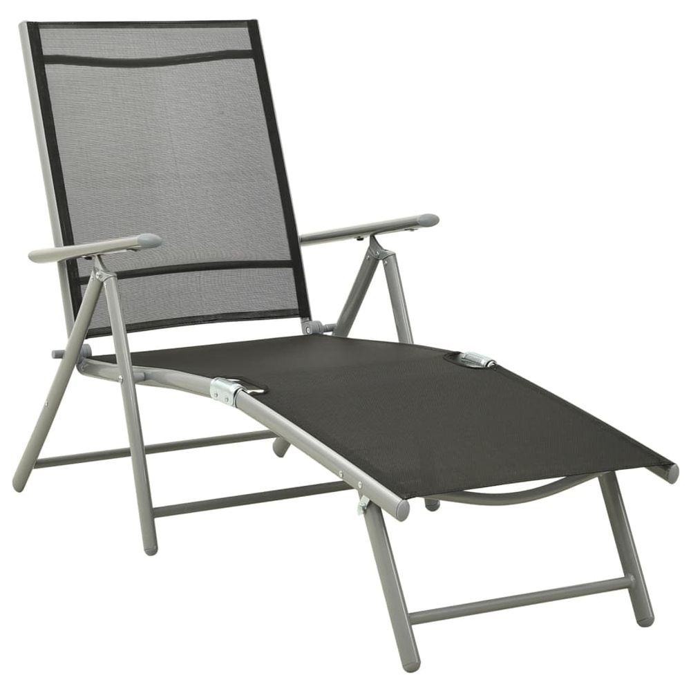 Folding Sun Lounger Textilene and Aluminium Black and Silver - anydaydirect