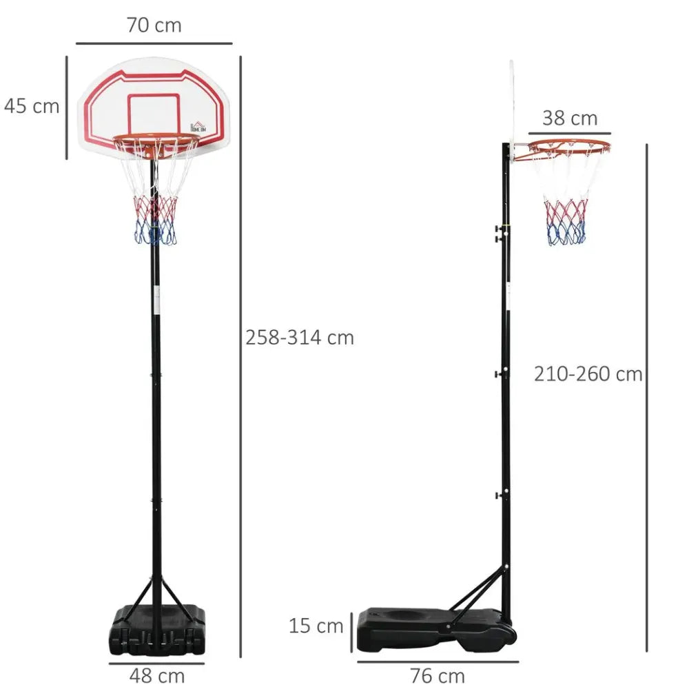 Outdoor Adjustable Basketball Hoop Stand w/ Wheels, Stable Base 258-314cm - anydaydirect