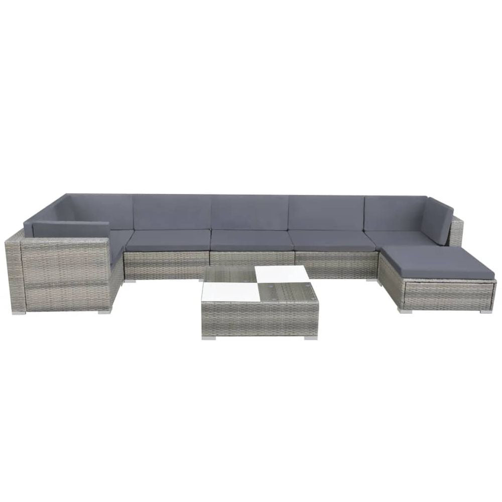 8 Piece Garden Lounge Set with Cushions Poly Rattan Grey - anydaydirect