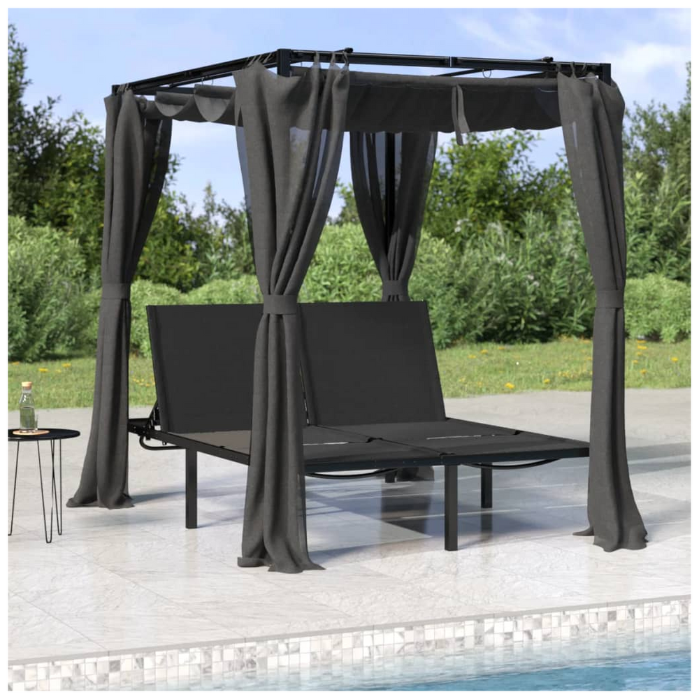 Double Sun Lounger with Side and Top Curtains Anthracite - anydaydirect