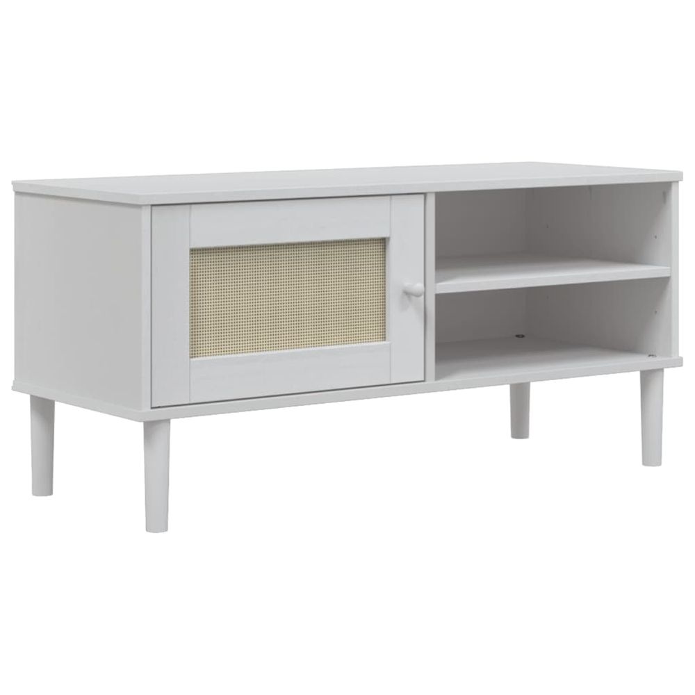 vidaXL TV Cabinet SENJA Rattan Look White 106x40x49cm Solid Wood Pine - anydaydirect