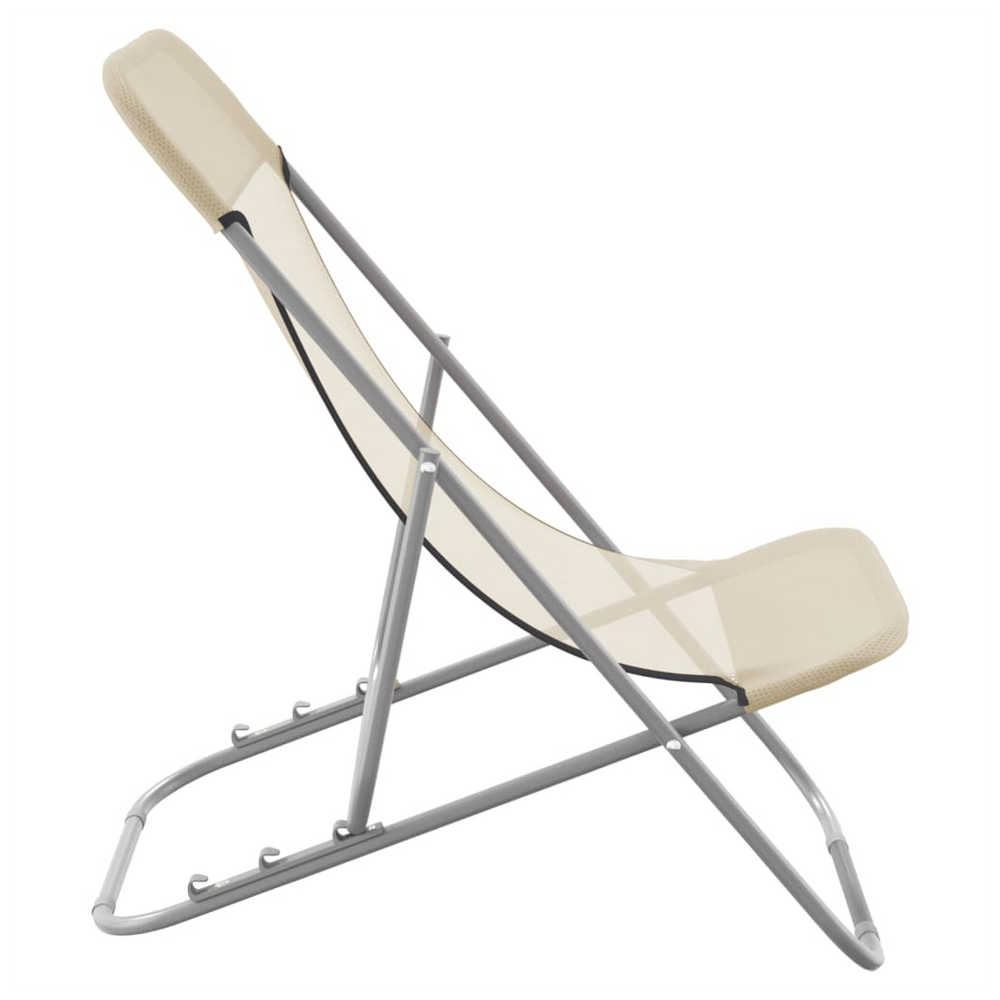 vidaXL Folding Beach Chairs 2 pcs Cream Textilene&Powder-coated Steel - anydaydirect
