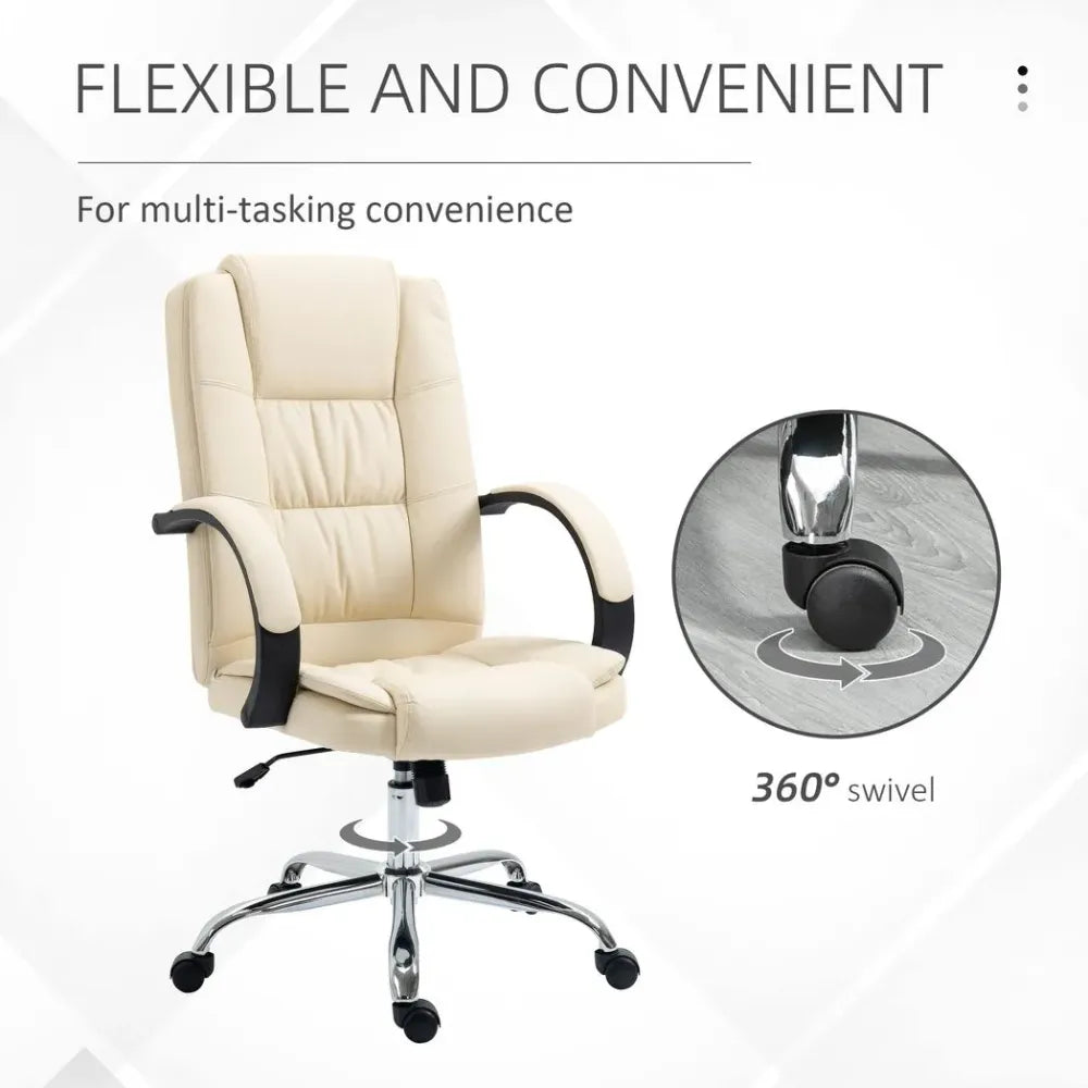 PU Leather Executive Office Chair High Back Height Adjustable Desk Chair, Beige - anydaydirect