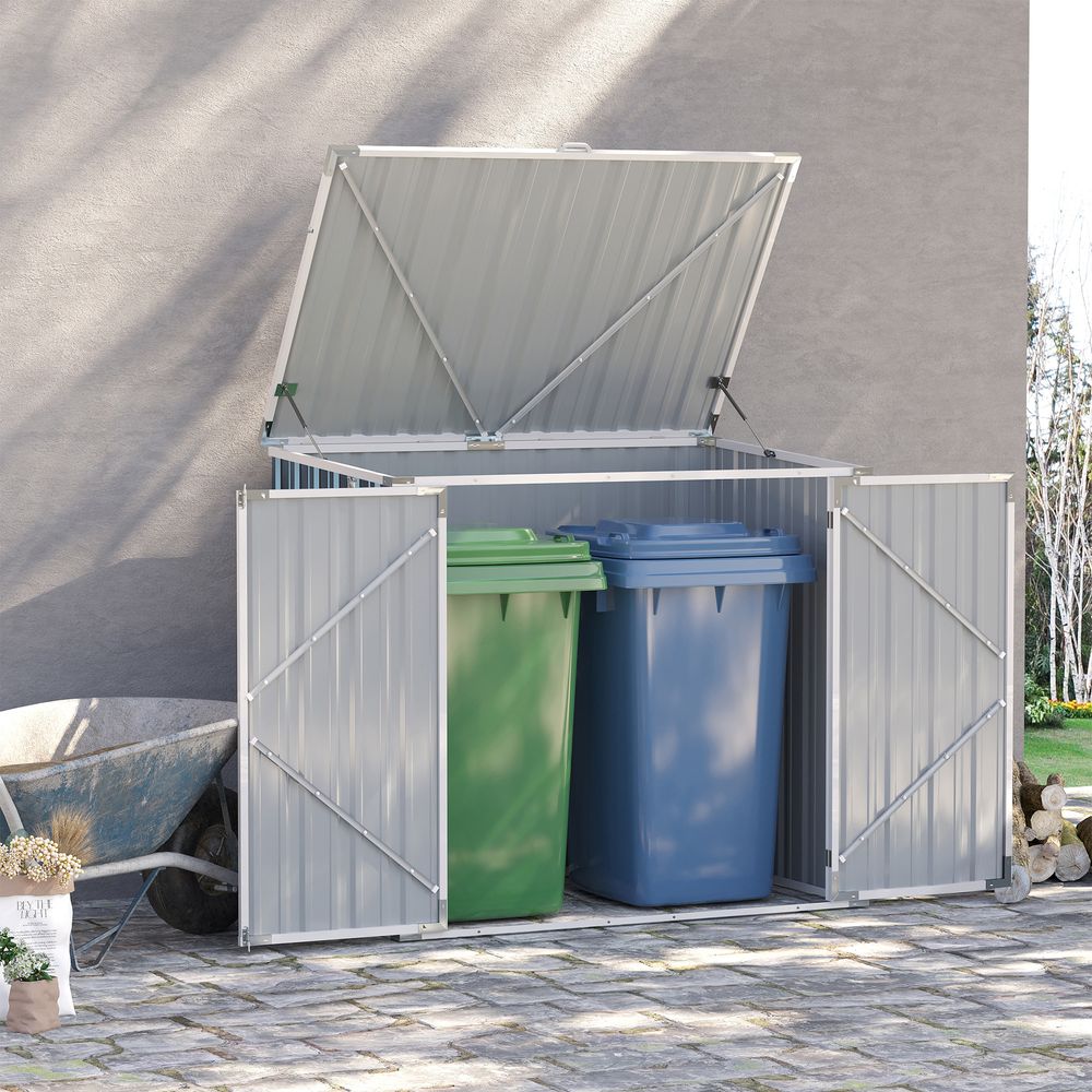 2-Bin Steel Rubbish Storage Shed w/ Double Locking Doors Outsunny - anydaydirect