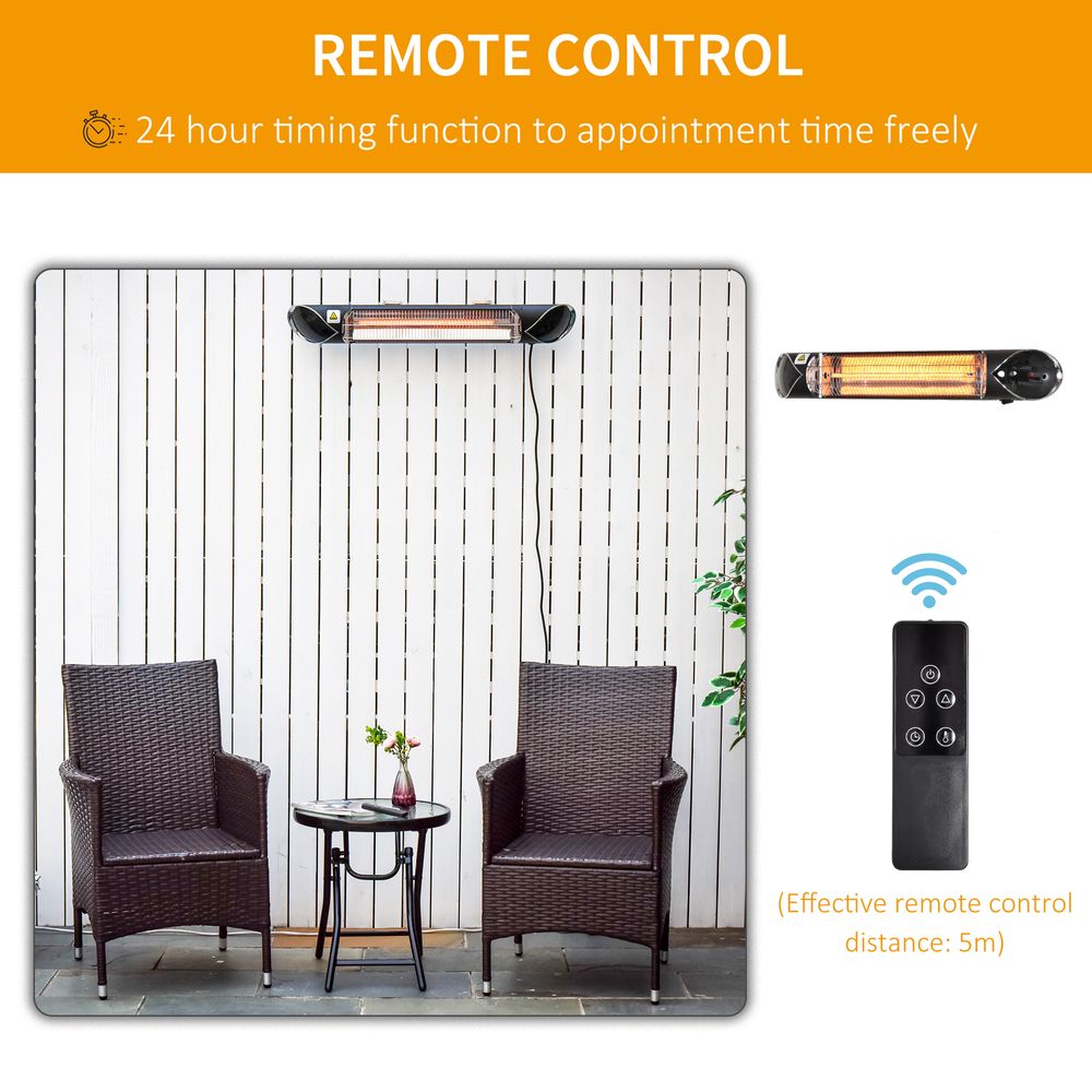2000W Electric Infrared Patio Heater Wall Mounted Carbon Fibre Heater Remote - anydaydirect