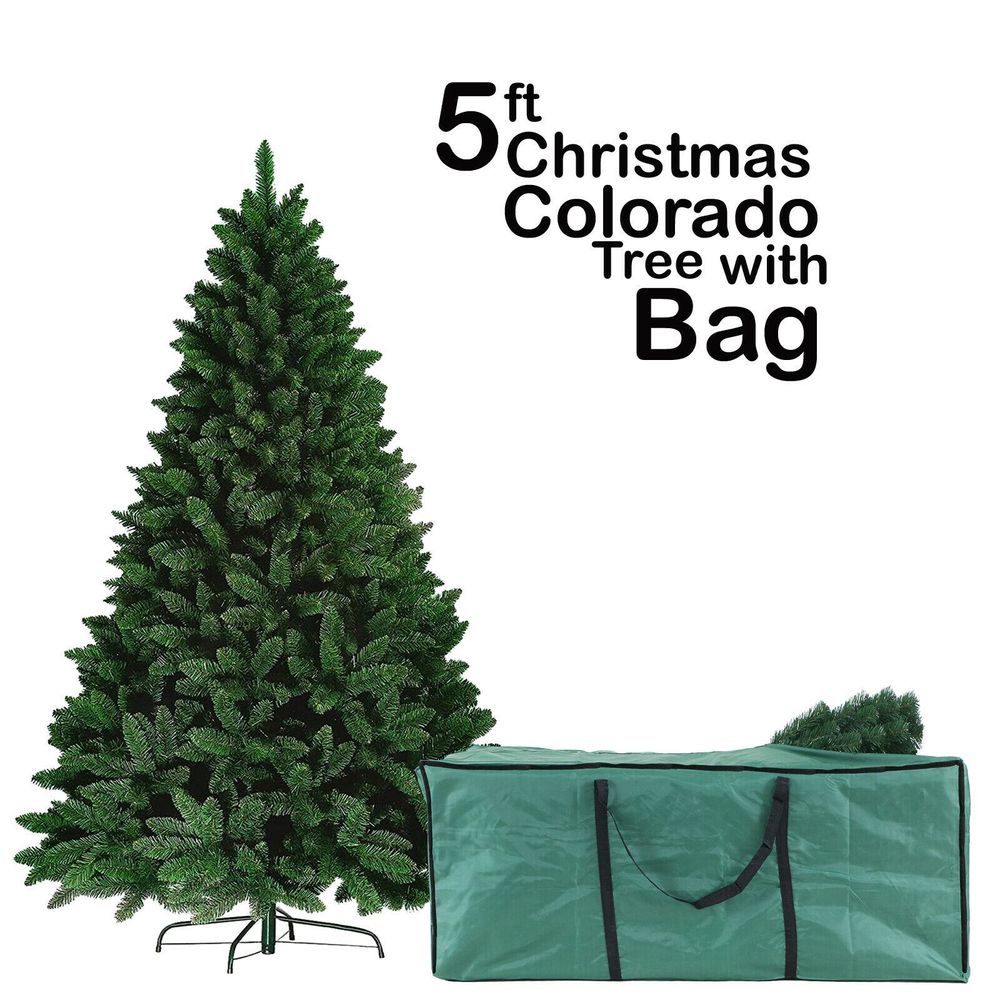 5FT GREEN ARTIFICIAL Christmas Tree Colorado 150cm WITH Green Bag - anydaydirect