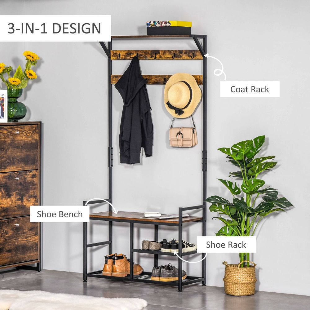 Coat Rack Stand Shoe Storage Bench for Bedroom Living Room Entryway - anydaydirect