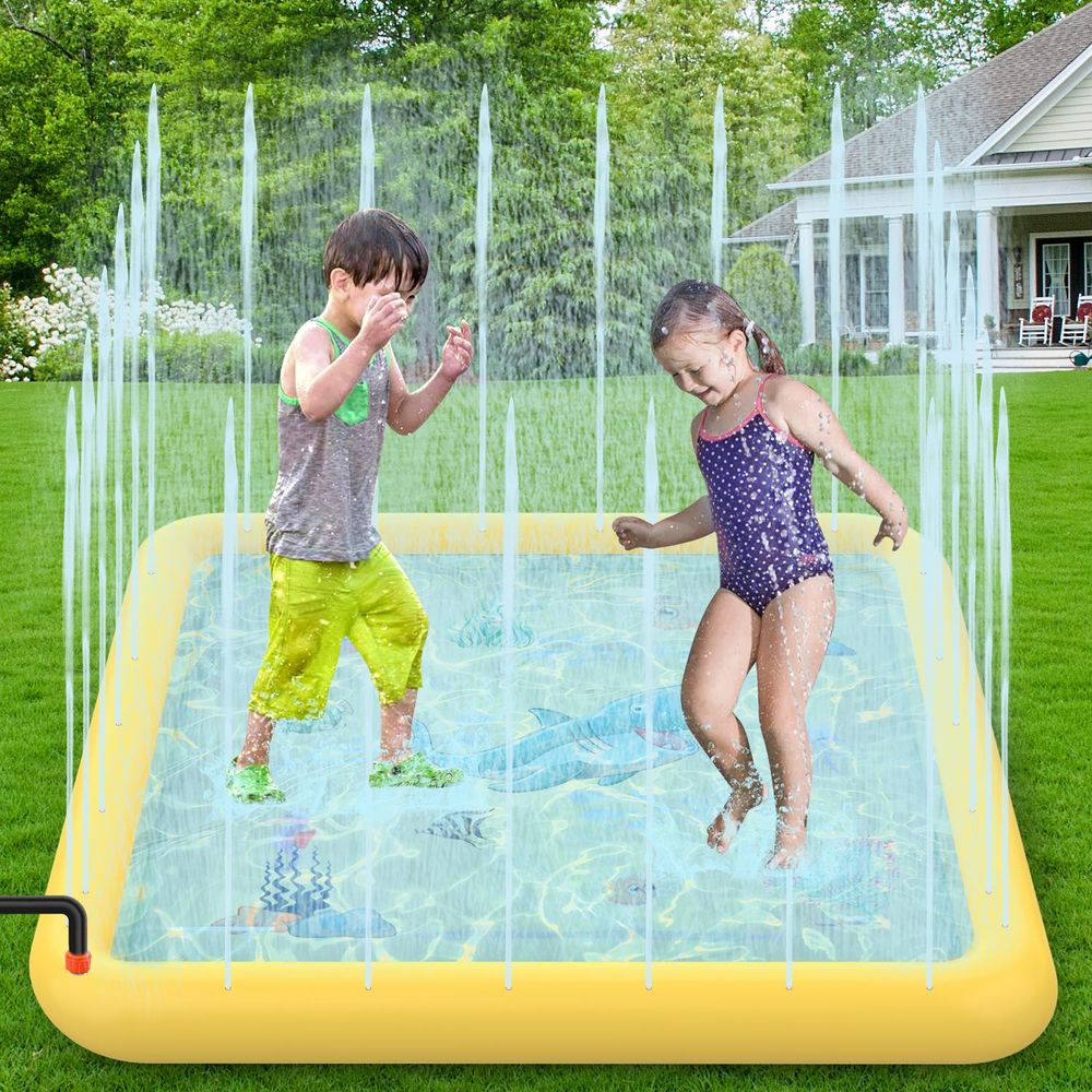 SOKA 168cm Square Inflatable Sprinkler Splash Pad Play Mat Water Summer Toy Kids - Yellow - anydaydirect