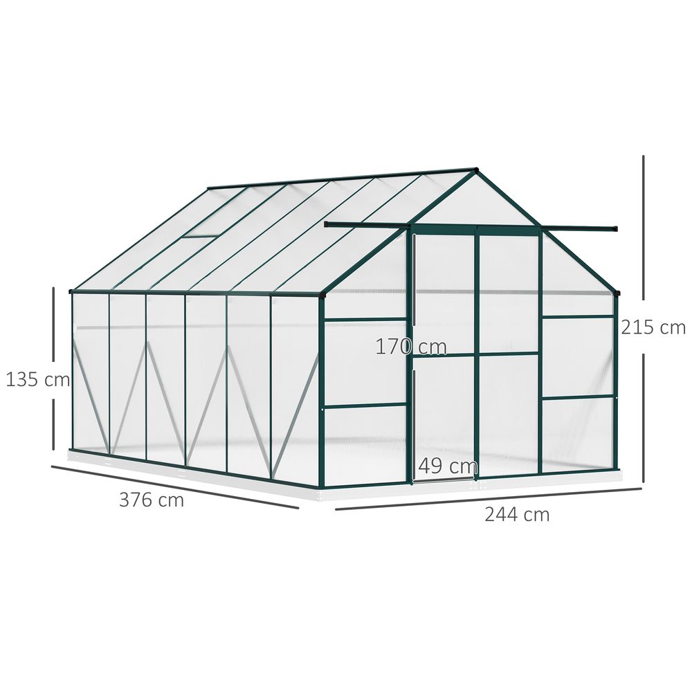 8x12ft Polycarbonate Walk-in Greenhouse Outdoor Double Sliding Door Outsunny - anydaydirect