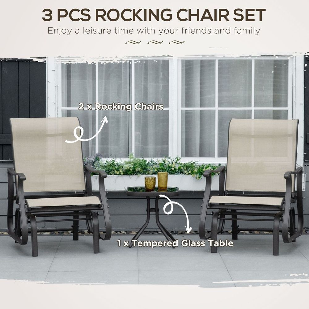 3PCS Outdoor Gliding Chairs w/ Table Set Patio Garden Furniture Khaki - anydaydirect