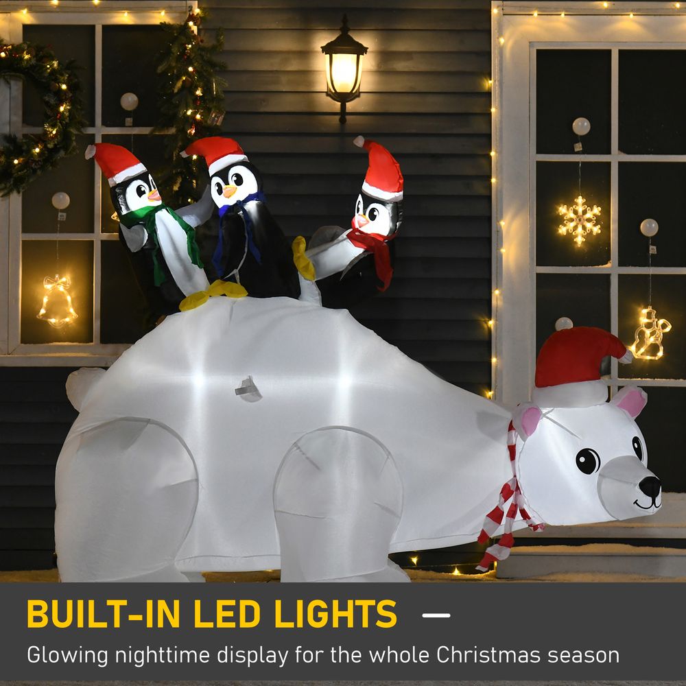 5ft Outdoor Christmas Inflatable with LED Ligh Polar Bear Three Penguins Garden - anydaydirect