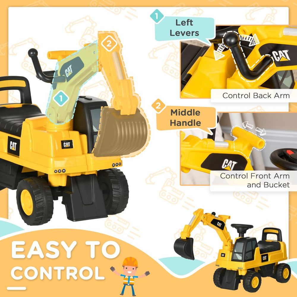 HOMCOM CAT Licensed Kids Construction Ride-On Digger w/ Shovel, for 1-3 Years - anydaydirect