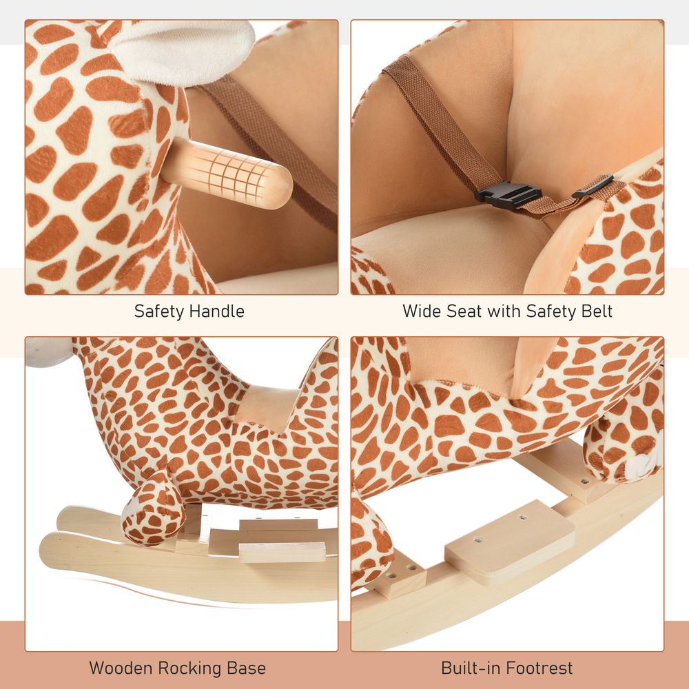 Baby Rocking Horse Kids Ride on Giraffe Plush Toy W/ 32 Song Seat Belt - anydaydirect