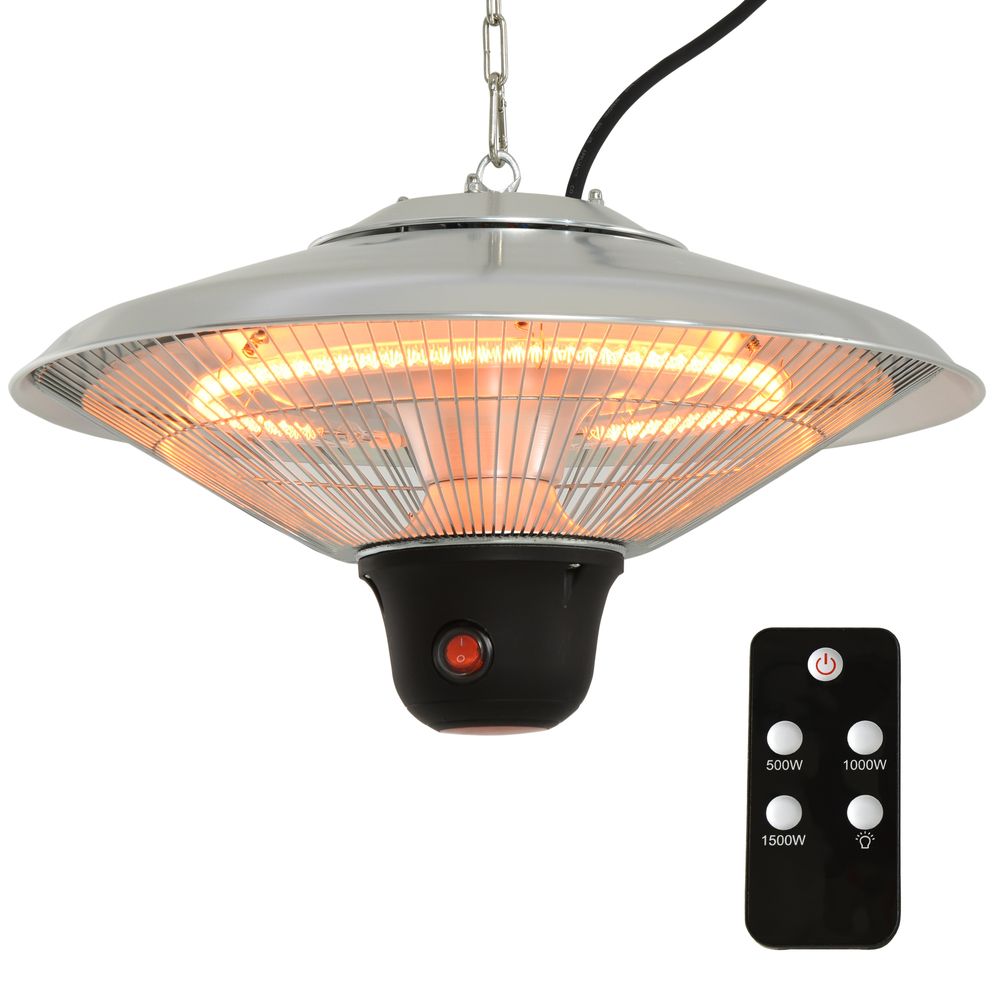 Outsunny Hanging Halogen Patio Heater 1500W, 240V-Silver - anydaydirect
