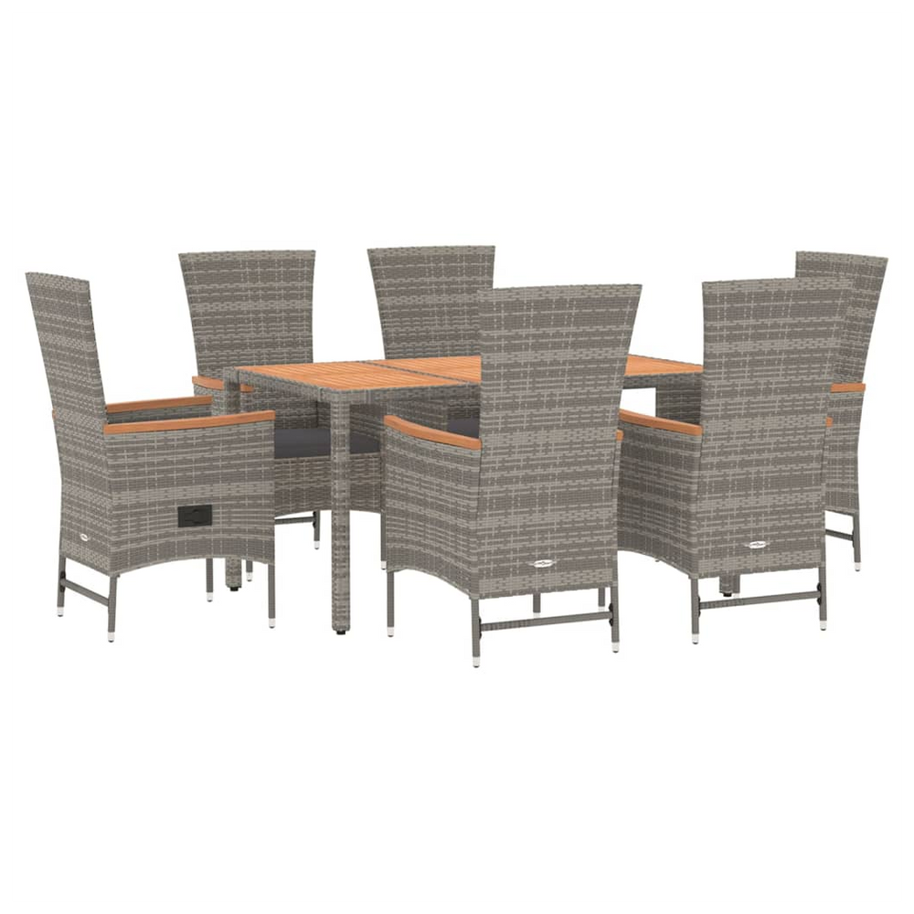 7 Piece Garden Dining Set Grey Poly Rattan&Solid Wood Acacia - anydaydirect