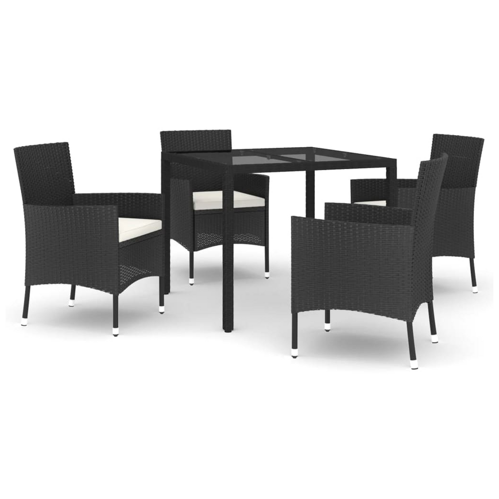vidaXL 5 Piece Garden Dining Set with Cushions Black Poly Rattan - anydaydirect