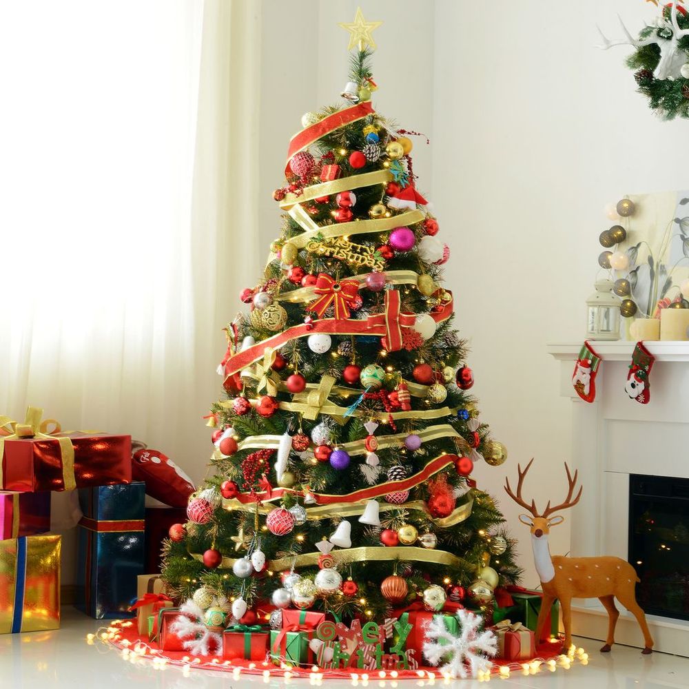 HOMCOM 6FT Pre-Lit Christmas Tree Artificial Spruce Tree Holiday D�cor Stand - anydaydirect