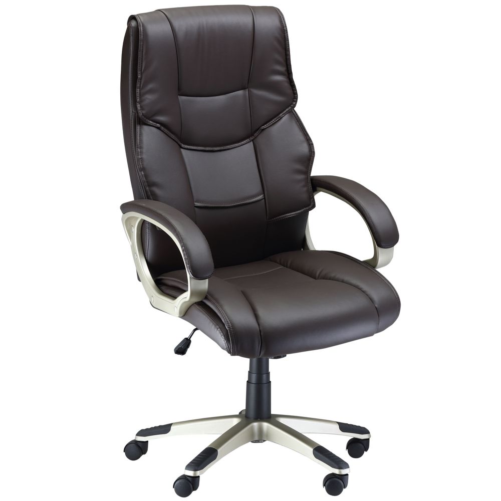 Executive Computer Office Desk Chair High Back Faux Leather Swivel Chair Brown - anydaydirect