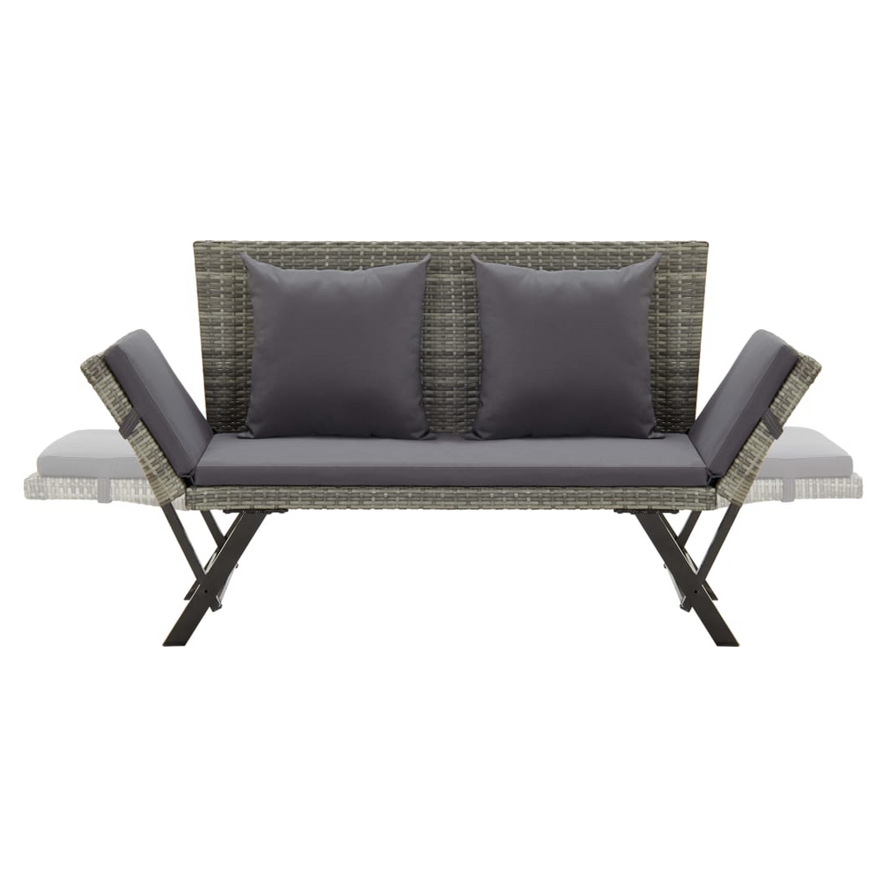 Garden Bench with Cushions Grey 176 cm Poly Rattan - anydaydirect