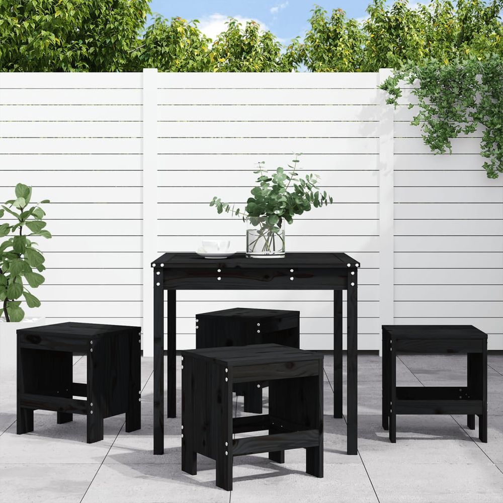 vidaXL 5 Piece Garden Dining Set Black Solid Wood Pine - anydaydirect