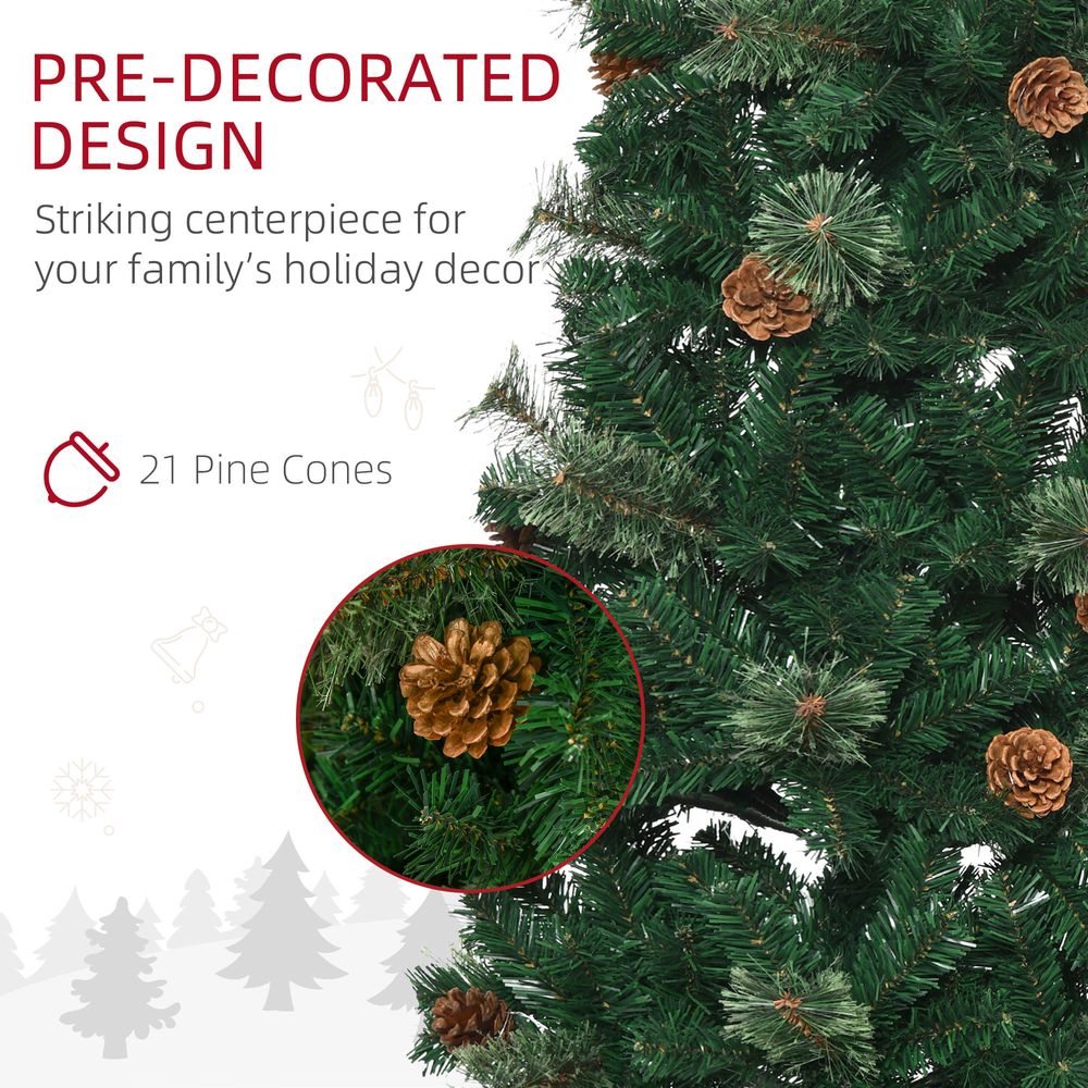 5.5FT Artificial Slim Christmas Tree Holiday Home Decor with Pine Cones HOMCOM - anydaydirect