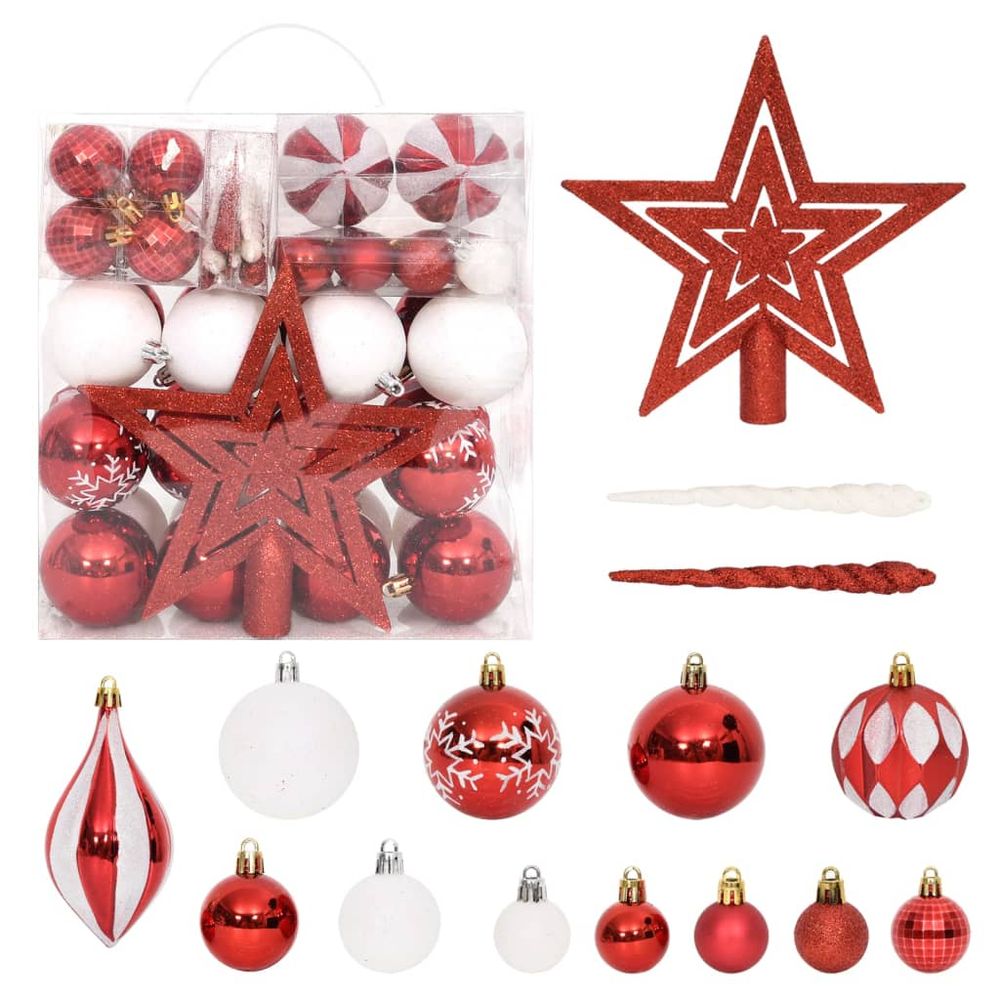 65 Piece Christmas Bauble Set Pink/Red/White - anydaydirect