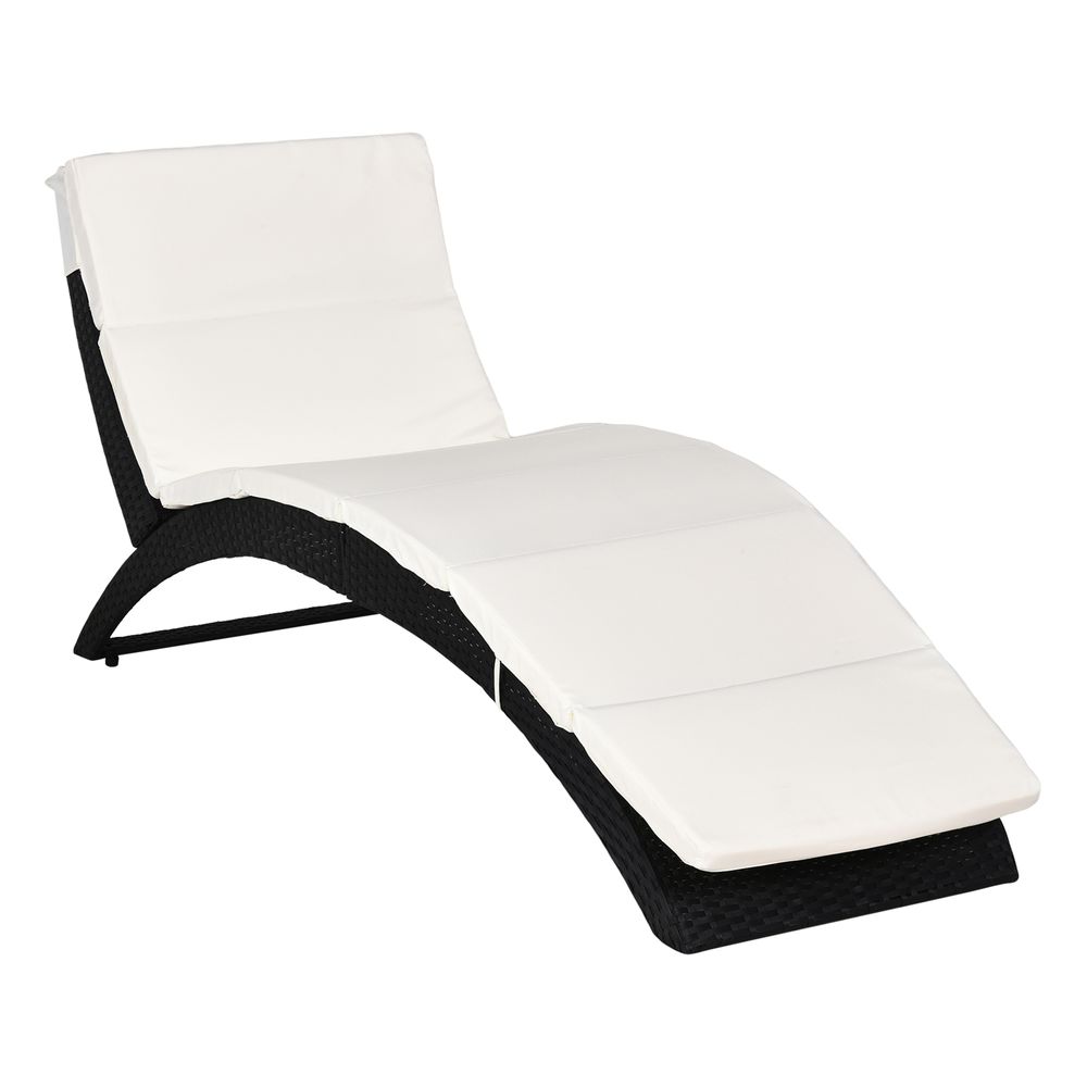 Sun Lounger Rattan Hammock Sun Bed Garden Folding Recliner Chair w/ Cushion - anydaydirect