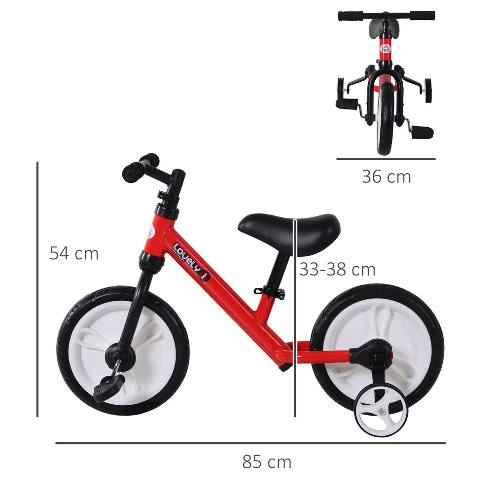 Kids Balance Training Bike Toy w/ Stabilizers For Child 2-5 Years Red HOMCOM - anydaydirect