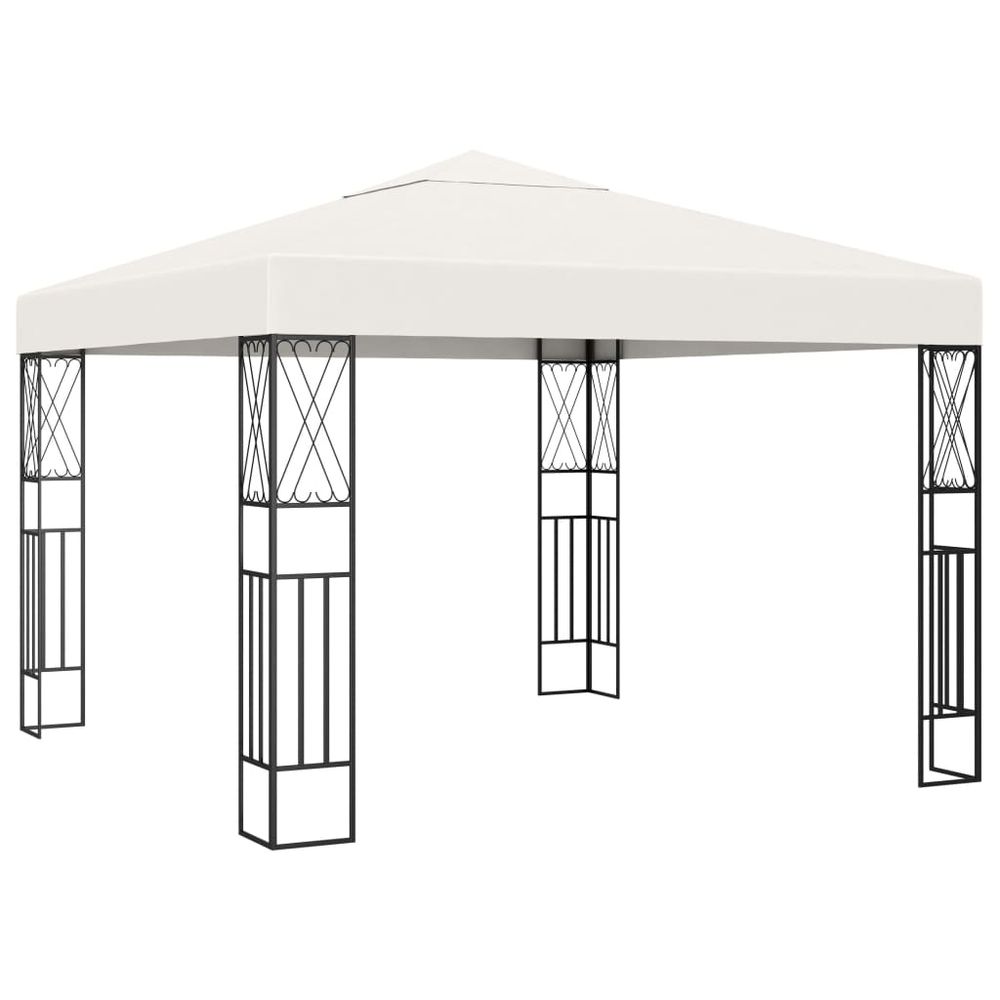 Gazebo Tent with LED String Lights Anthracite, Cream & Taupe Fabric - anydaydirect