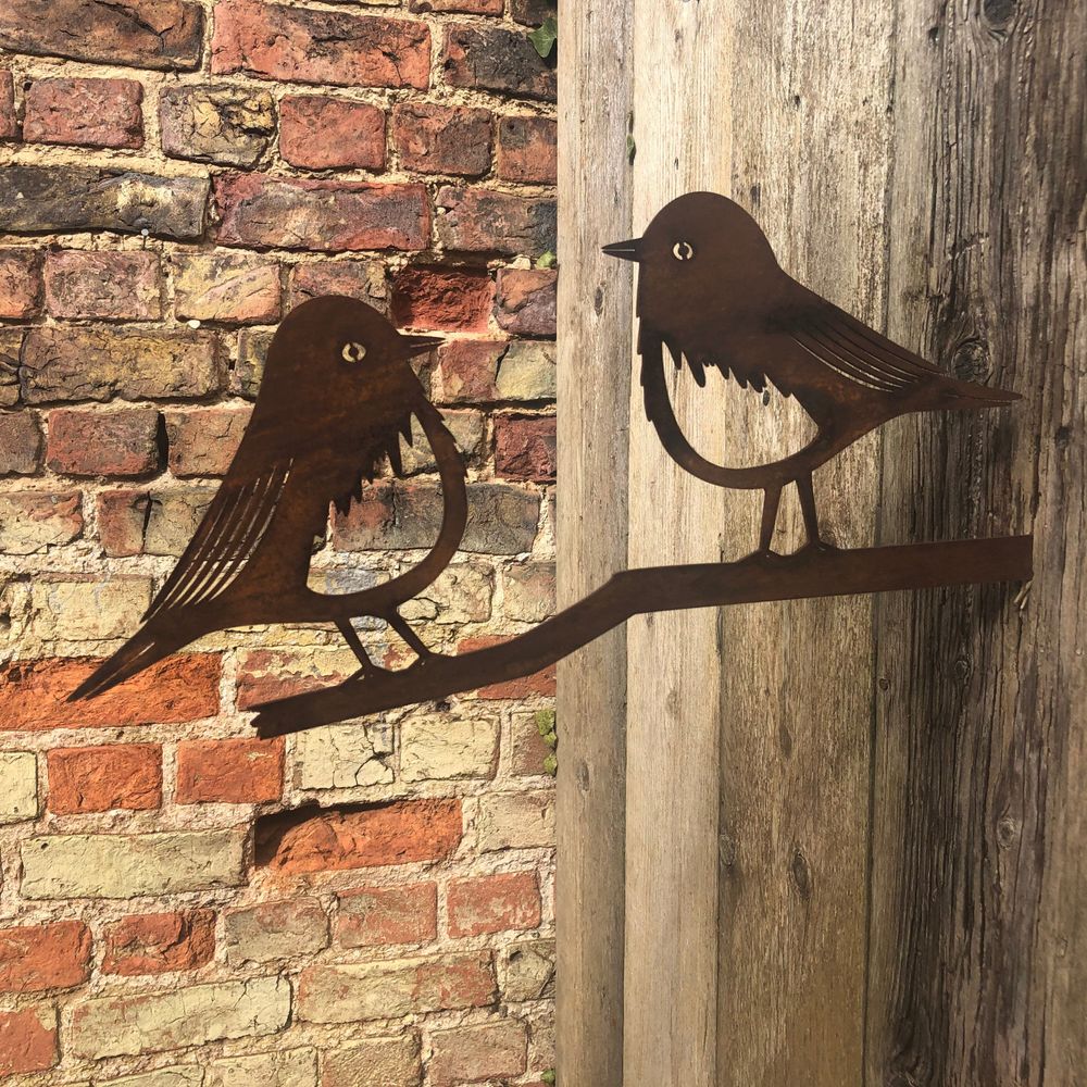 Metal robins on a branch Garden feature , garden sign decoration - anydaydirect