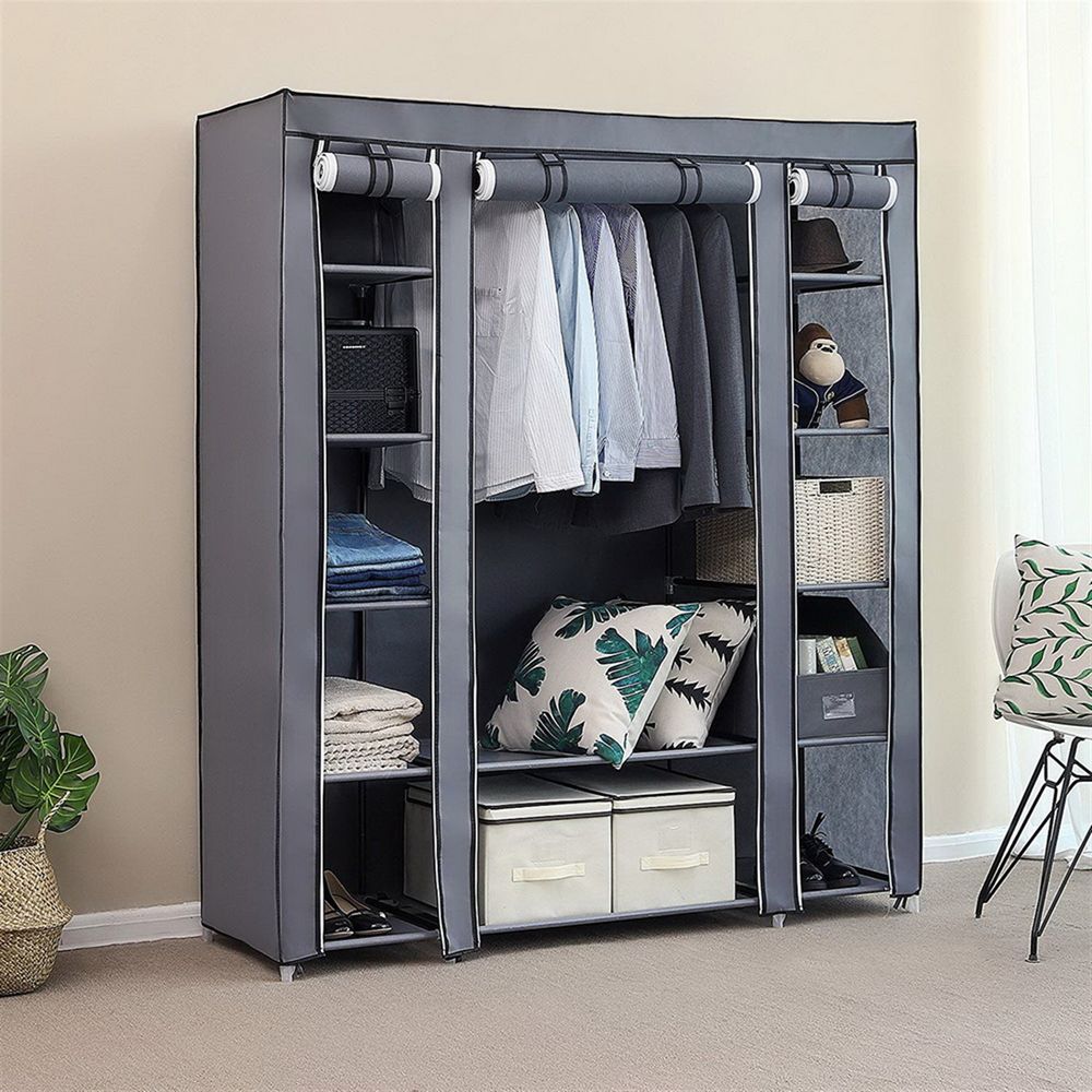 69" Portable Clothes Closet Wardrobe Storage Organizer with Non-Woven Fabric Quick and Easy to Assemble Extra Strong and Durable Gray - anydaydirect