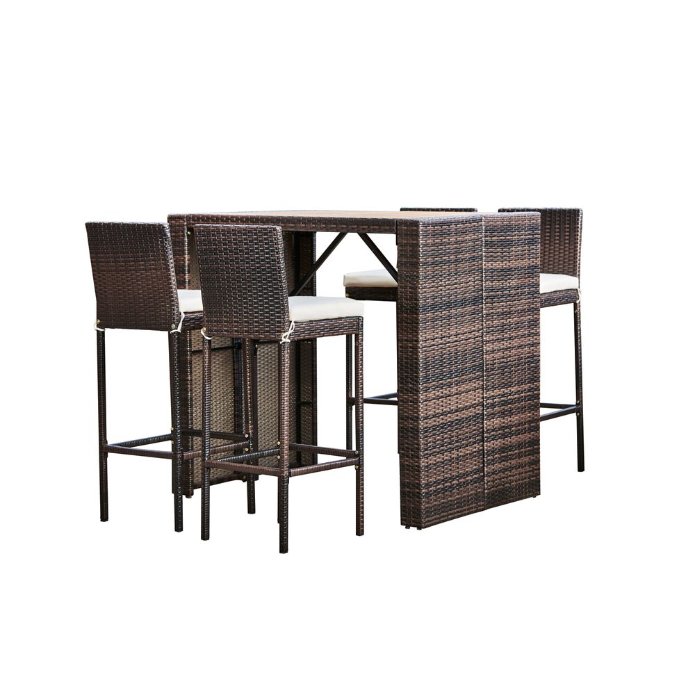 5 Pcs Rattan Garden Patio Furniture Bar Dining Table & Chair Set - anydaydirect