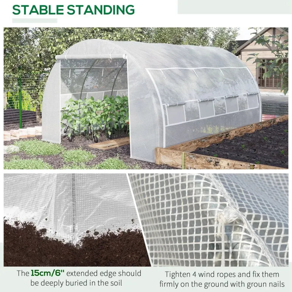 4 x 3 x 2 m Polytunnel Greenhouse Pollytunnel Tent w/ Steel Frame White - anydaydirect